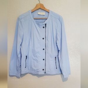 Chico's Light Blue Lightweight Utility Moto Jacket Relaxed Size Large